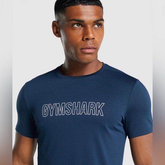 Gymshark Arrival Navy Logo Outline Dry-fit Men’s Tee T-Shirt Athletic Workout - Picture 5 of 7